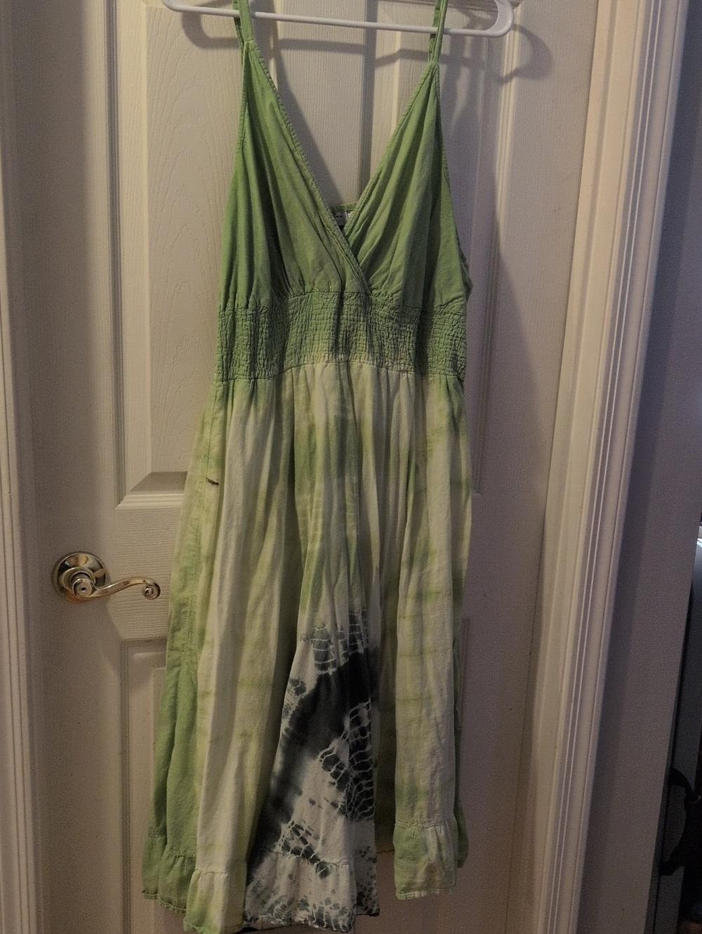 Green Tie-Dye Spaghetti Strap Summer Dress